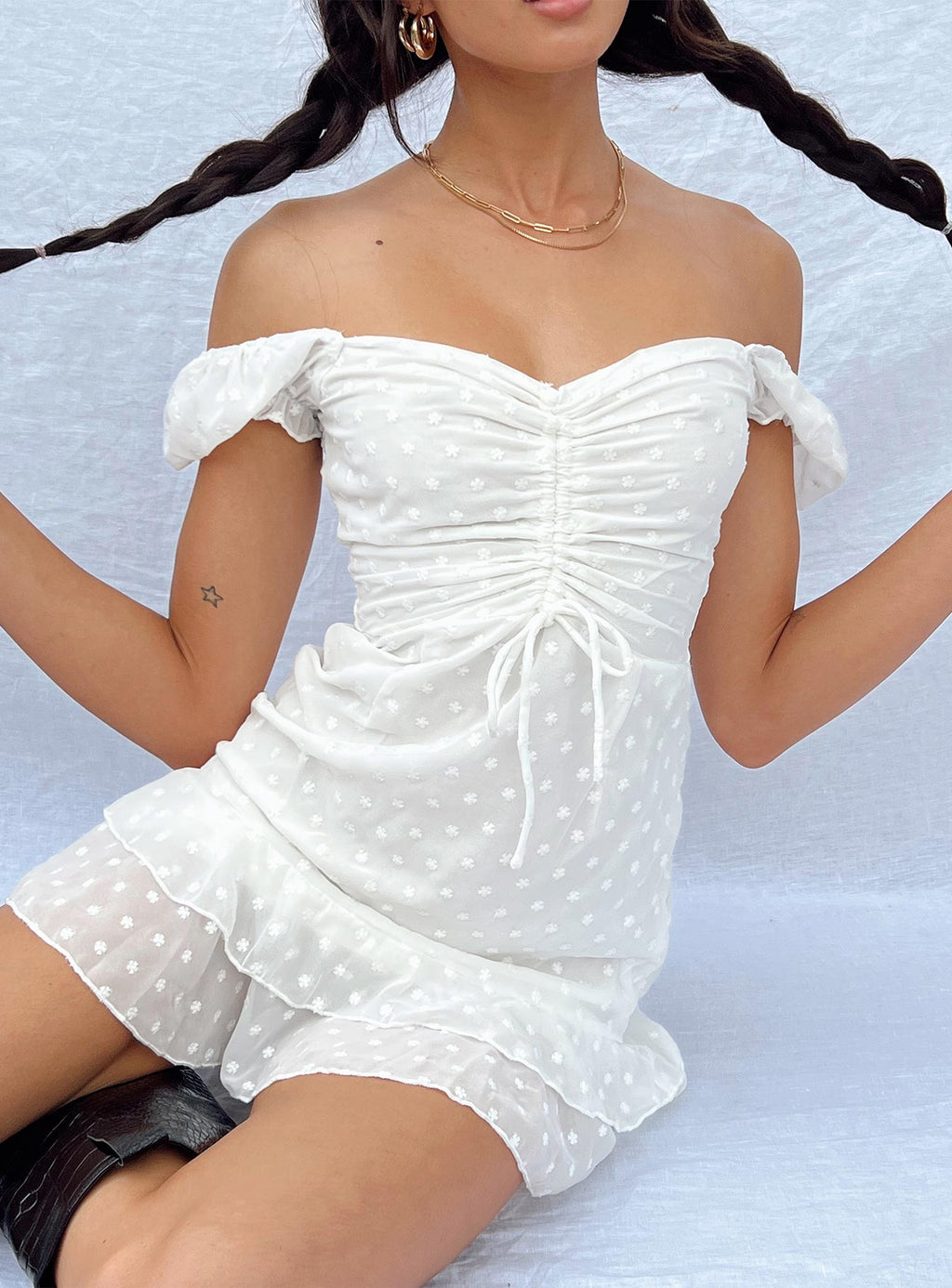 product Princess Polly Asymmetric Neckline  Mikail Mini Dress White